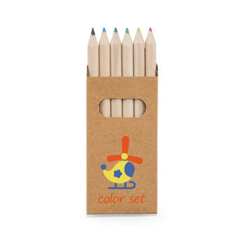 Boîte rectangle avec 6 crayons de couleur Boîte rectangle avec 6 crayons de couleur - Crayon personnalisé - e-goodies - 1
