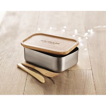 Lunch box en acier inox. et bambou 600ml Lunch box en acier inox. et bambou 600ml - Developpement durable - e-goodies - 1