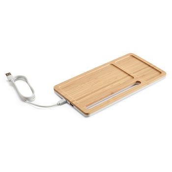 Organisateur de bureau en bambou avec chargeur sans fil - Batterie externe personnalisable - e-goodies - 1