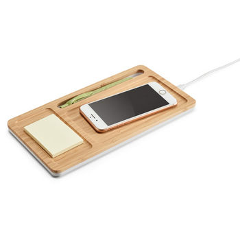 Organisateur de bureau en bambou avec chargeur sans fil - Batterie externe personnalisable - e-goodies - 3